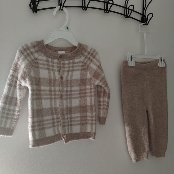 Cozy Cream and Brown Plaid Kids Sweater Set - Picture 2 of 3